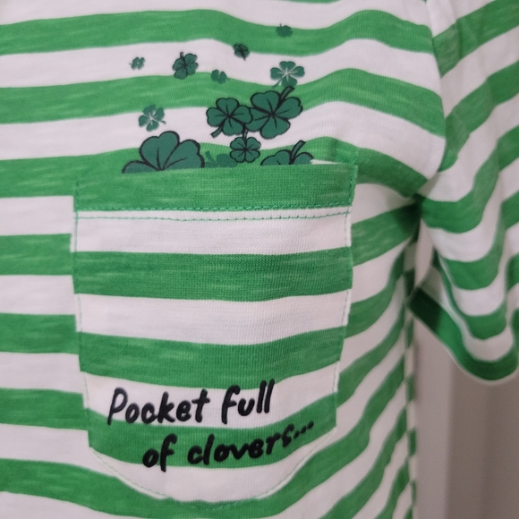 Pocket Full Of Clovers 🍀 TShirt Green & White Stripes St Patrick's Day S NWT - Picture 3 of 9